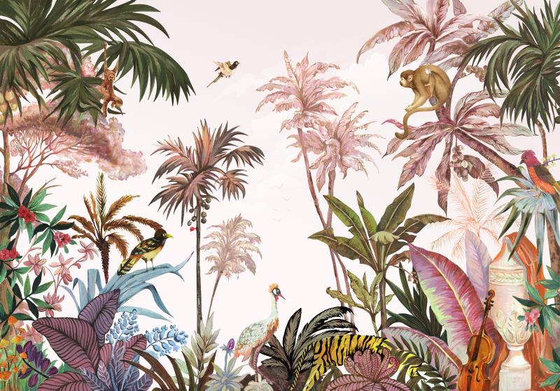 Colorful Safari and Violin Wallpaper Mural