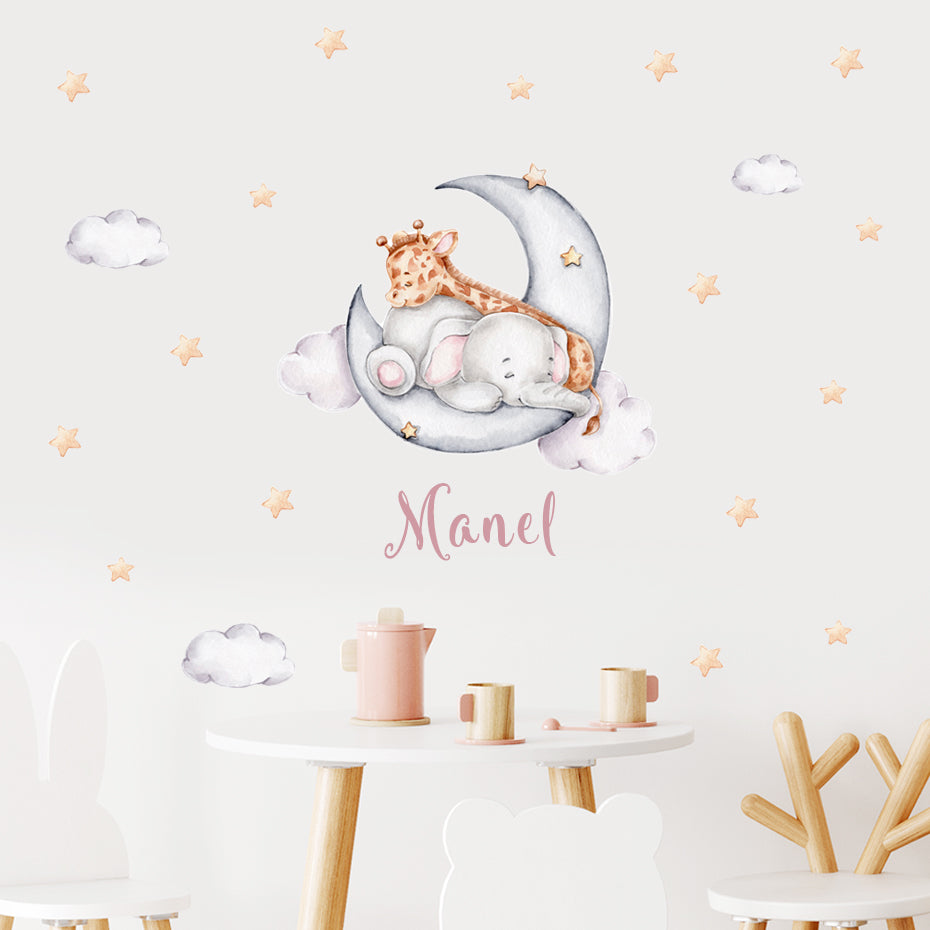 Custom Name Wall Decals Animals Moon Stars