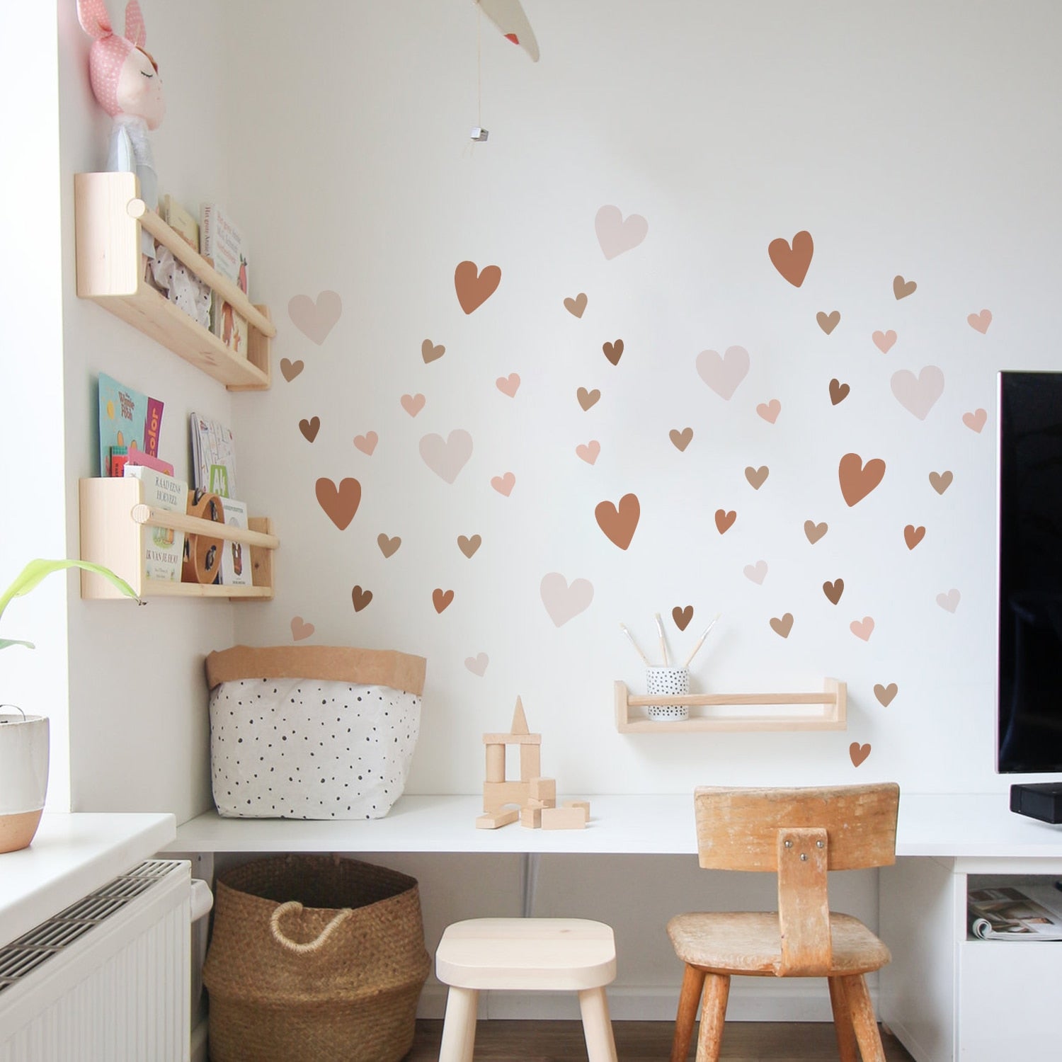 Boho Wall Decals Pink Hearts