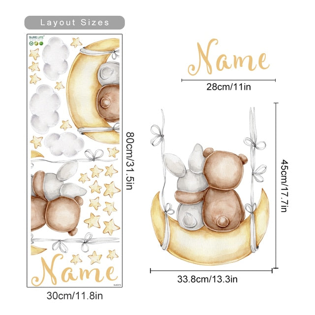 Custom Name Wall Decals Little Bear Stars