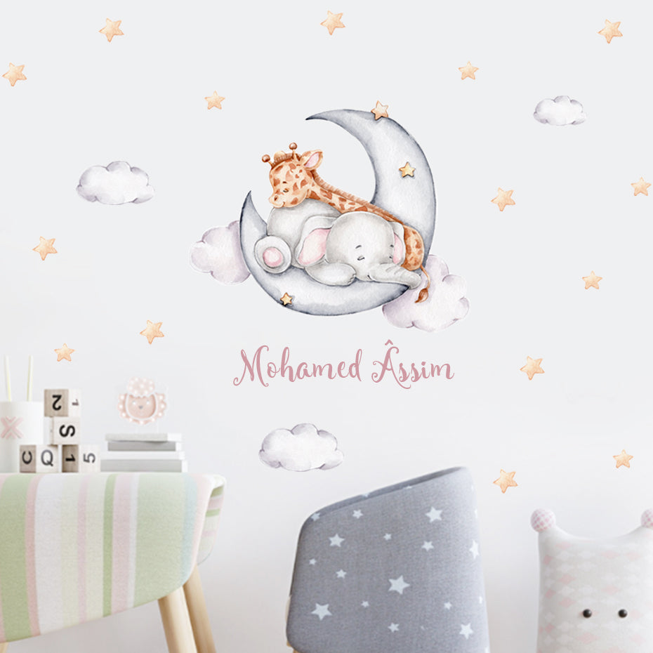 Custom Name Wall Decals Animals Moon Stars