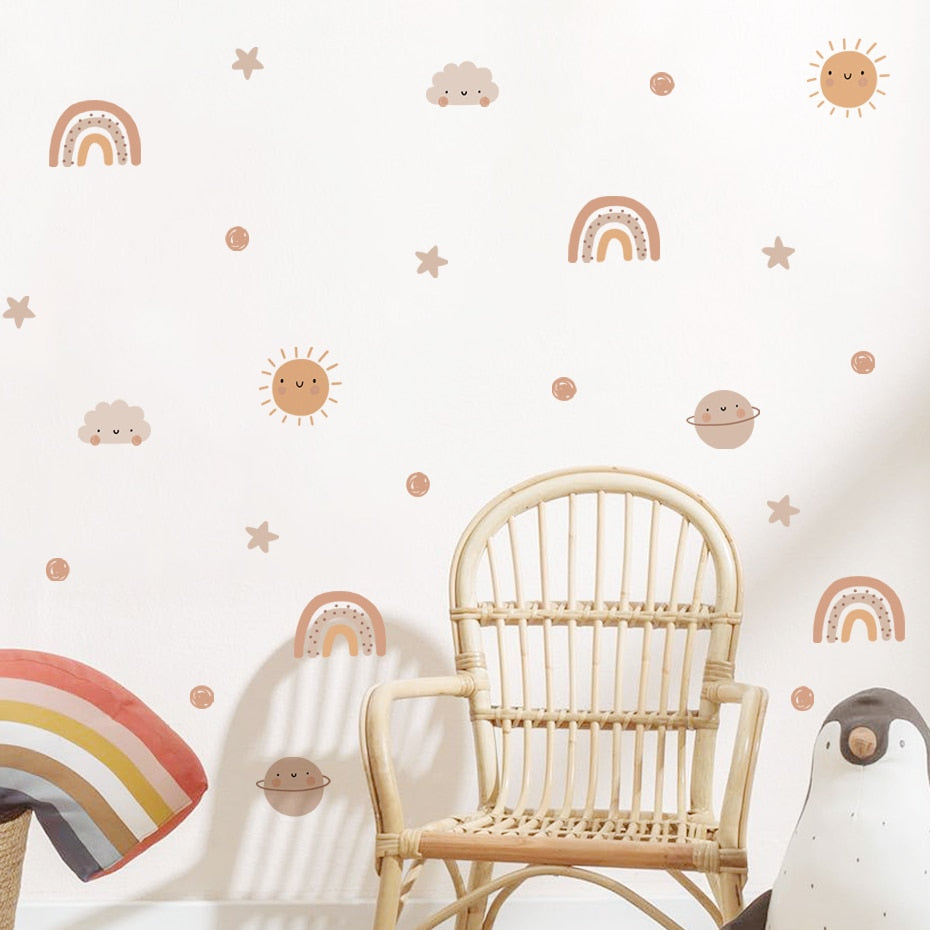 Cartoon Wall Decals Cute Rainbow Sun