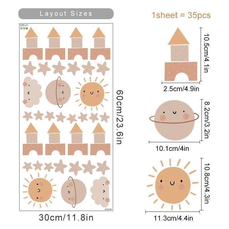 Cartoon Wall Decals Cute Rainbow Sun