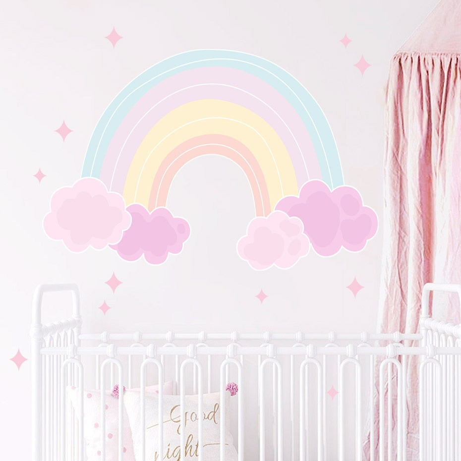 Cartoon Wall Decals Pink Rainbow Clouds Stars