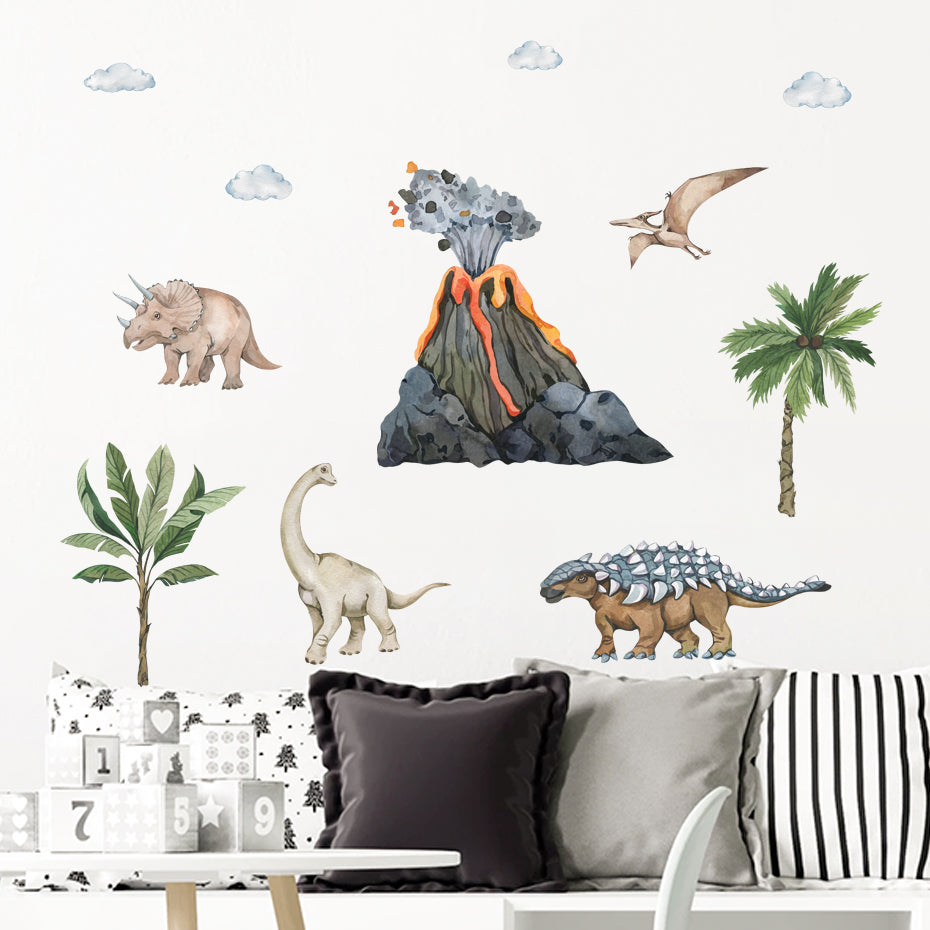 Cartoon Wall Decals Dinosaurs Volcanic Eruption