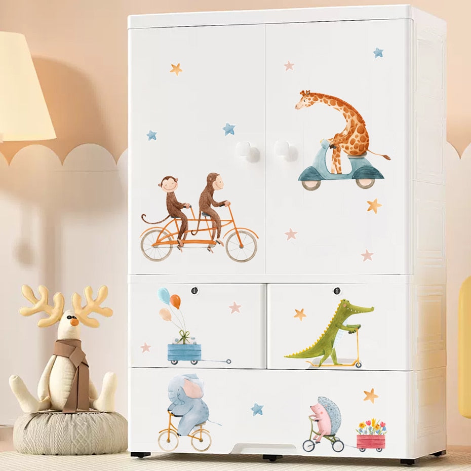 Cartoon Wall Decals Biking Cute Animals