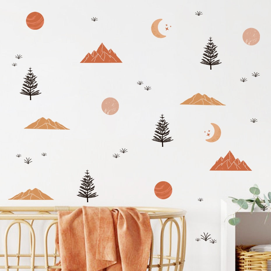 Nursery Wall Decals Abstract Mountain Sun Moon