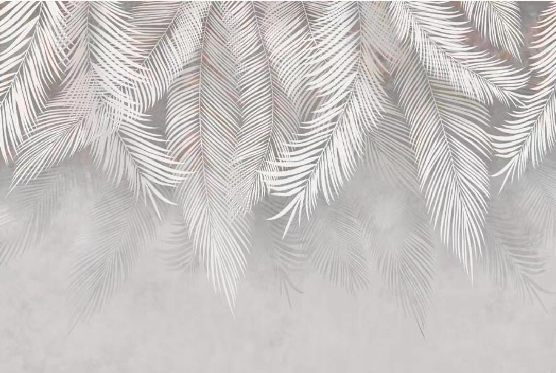 Large White Tropical Plants Wallpaper Mural