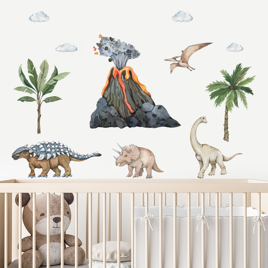 Cartoon Wall Decals Dinosaurs Volcanic Eruption