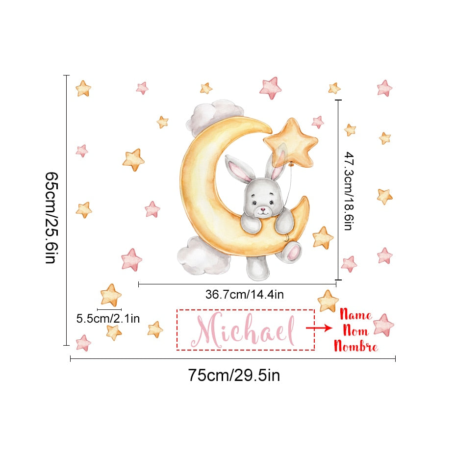 Custom Baby Name Wall Decals Bunny Moon Stars
