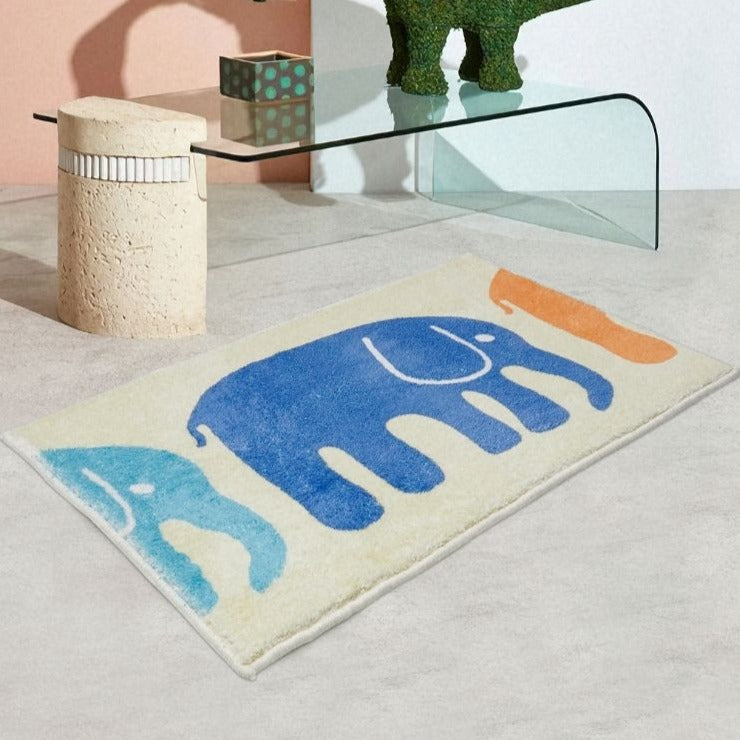 Soft Area Rug Walking Elephants