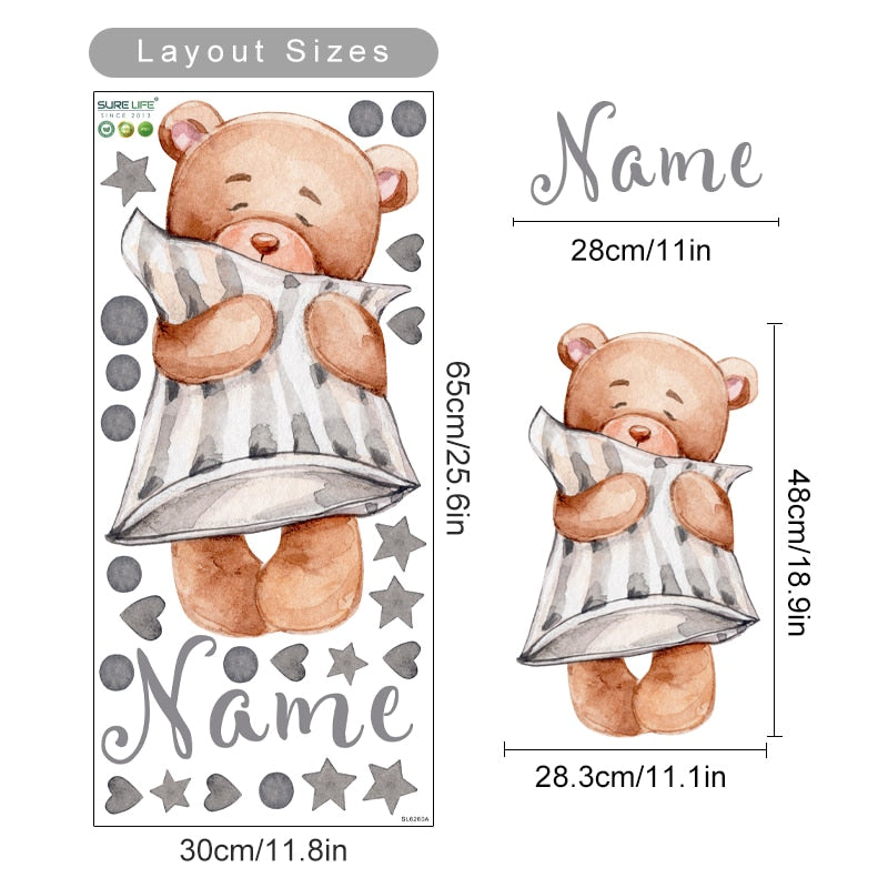 Custom Name Wall Decals Sky Cute Bears