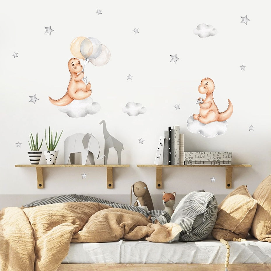 Cartoon Wall Decals Cute Rabbit and Dinosaurs