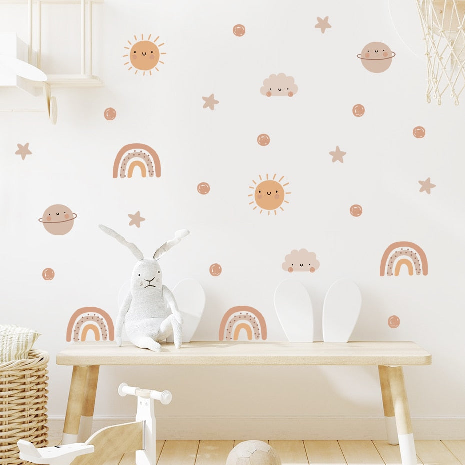 Cartoon Wall Decals Cute Rainbow Sun