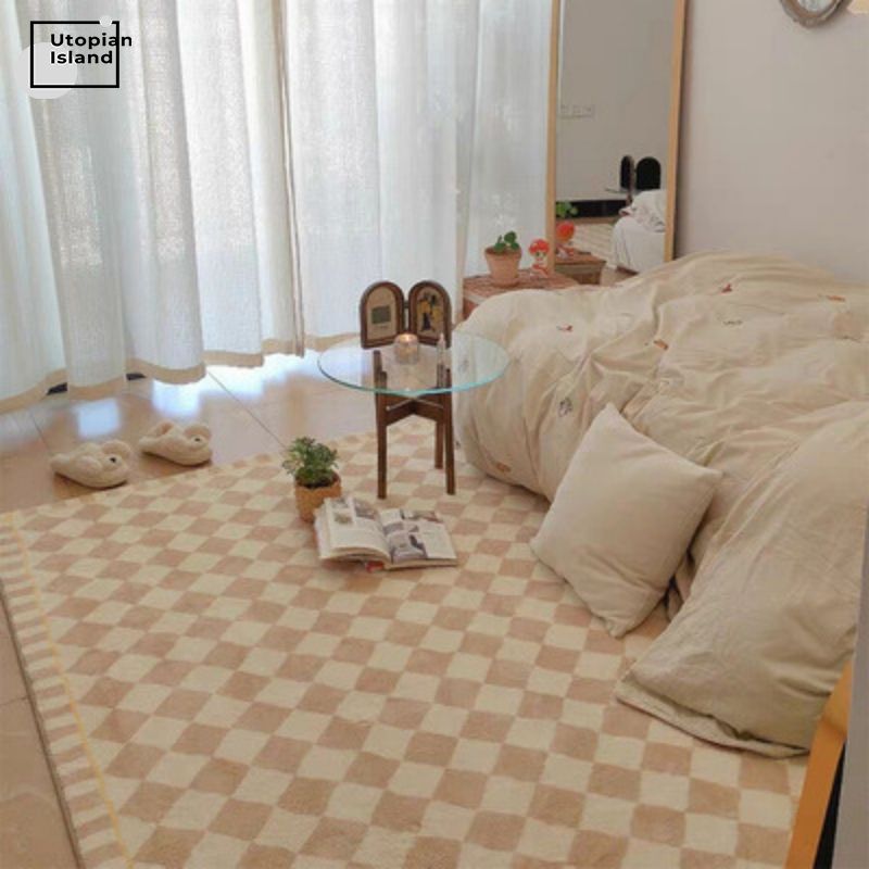 Rectangular Area Rug Khaki Chess