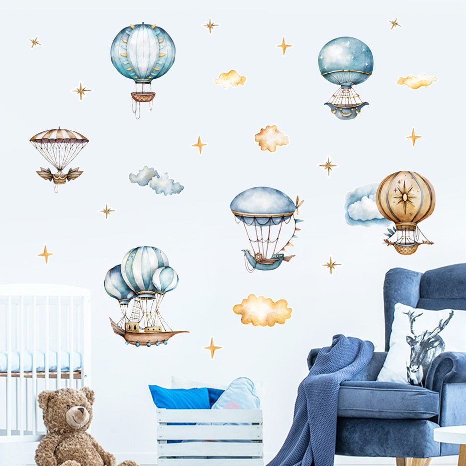 Cartoon Wall Decals Hot Air Balloon Sky