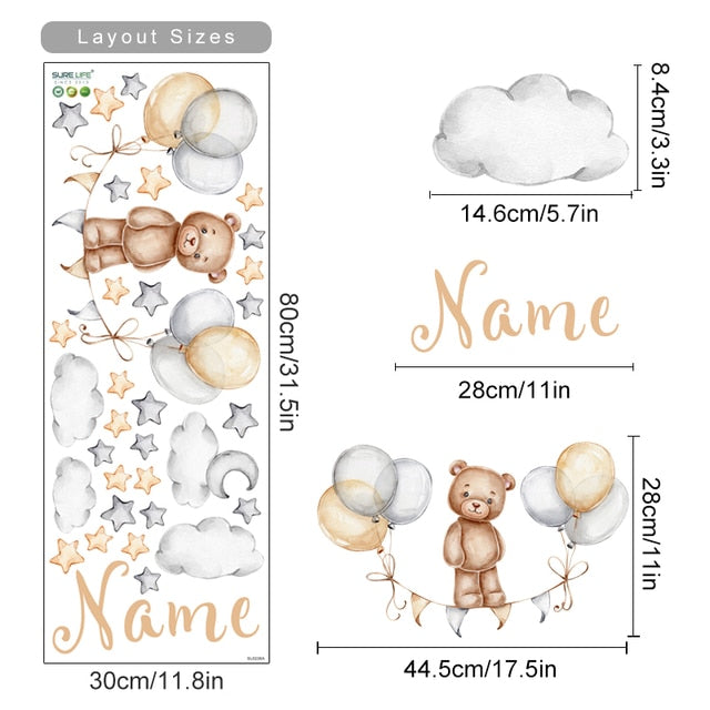 Custom Name Wall Decals Sky Cute Bears