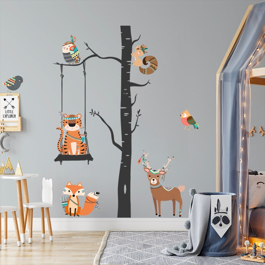 Cartoon Wall Decals Tribal Animal Tree