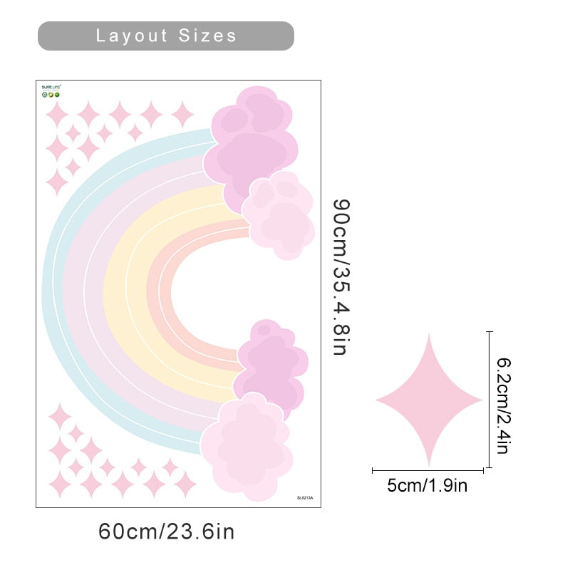 Cartoon Wall Decals Pink Rainbow Clouds Stars
