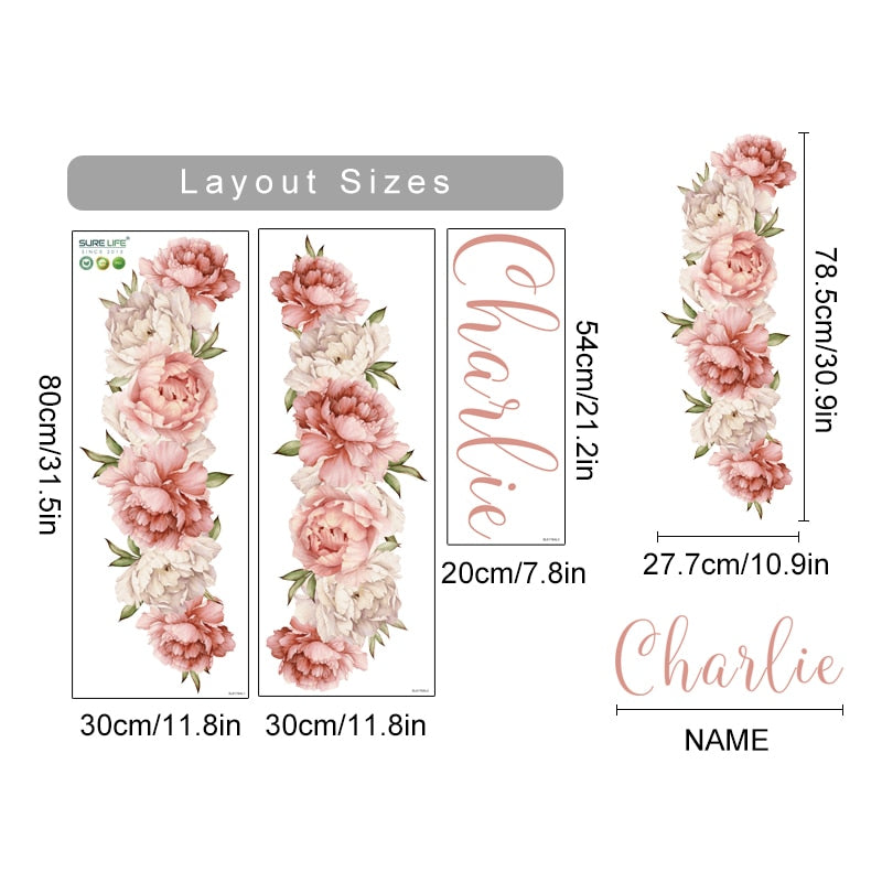 Custom Name Wall Decal Peonies