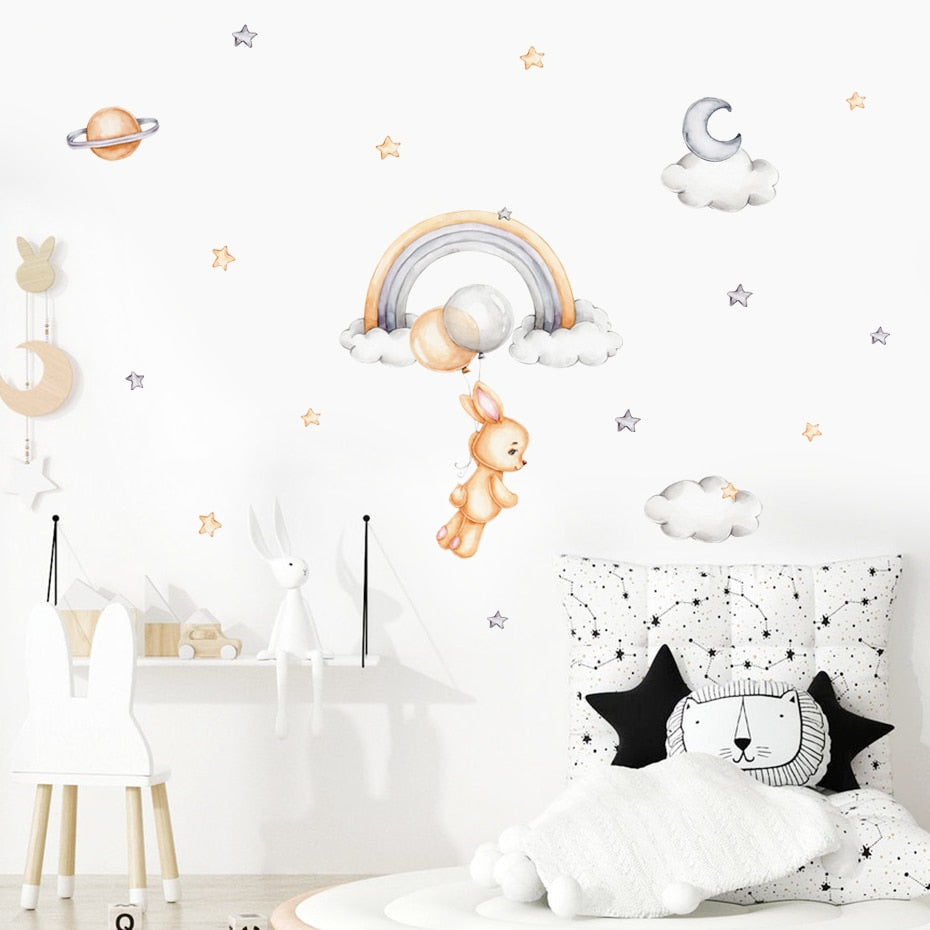 Cartoon Wall Decals Cute Rabbit and Dinosaurs