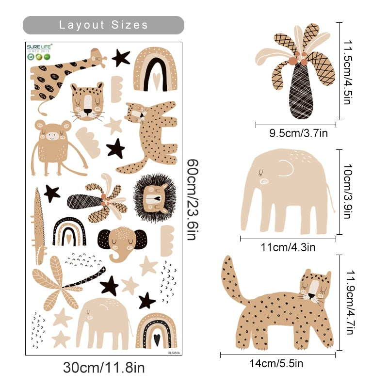 Cartoon Wall Decals Rainbow and Animal Faces
