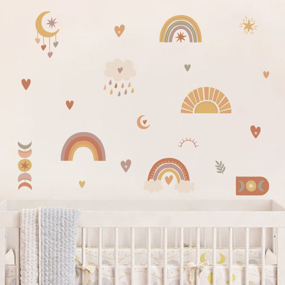 Boho Rainbow Heart Wall Decals