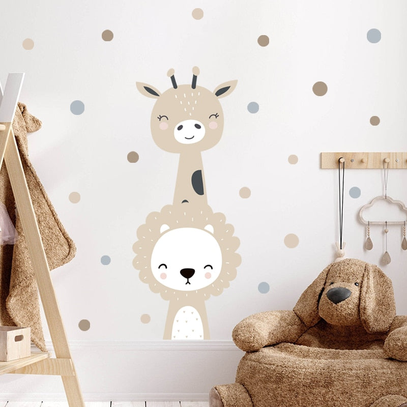 Cartoon Wall Decals Cute Deer Fox Polka Dots