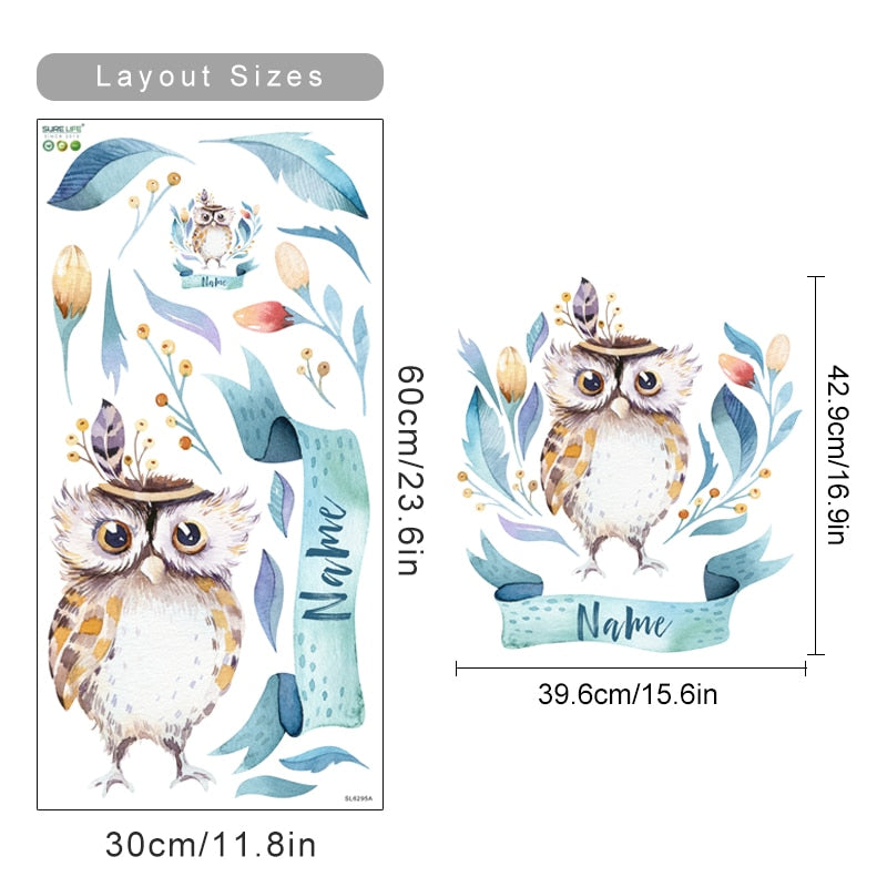 Custom Name Wall Decals Owl Tribe Leaves