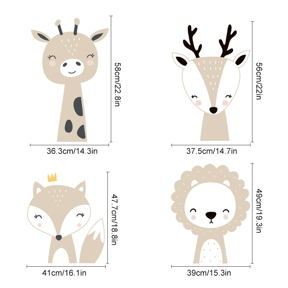 Cartoon Wall Decals Cute Deer Fox Polka Dots