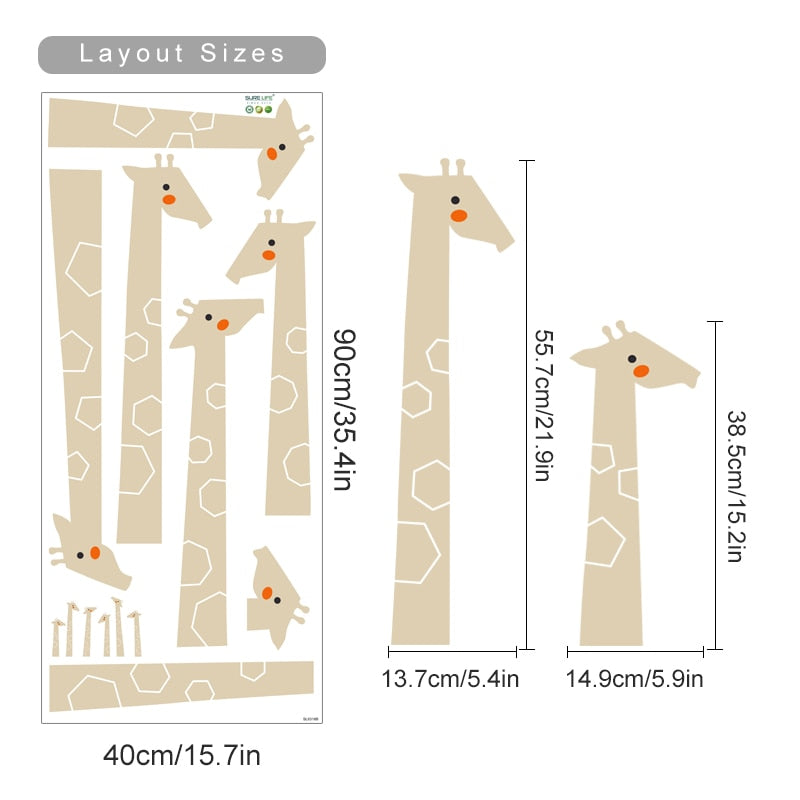 Cartoon Wall Decals Giraffe Green Leaves