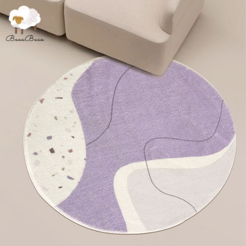 Nursery Area Round Rug Purple Art