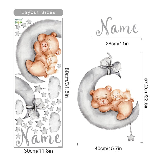 Custom Name Wall Decals Sky Cute Bears