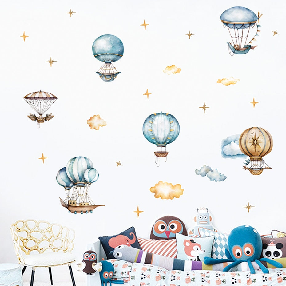 Cartoon Wall Decals Hot Air Balloon Sky