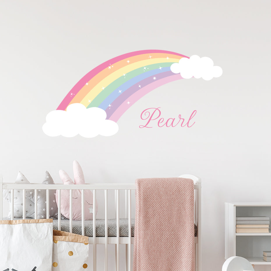 Custom Name Wall Decal Rainbow Clouds