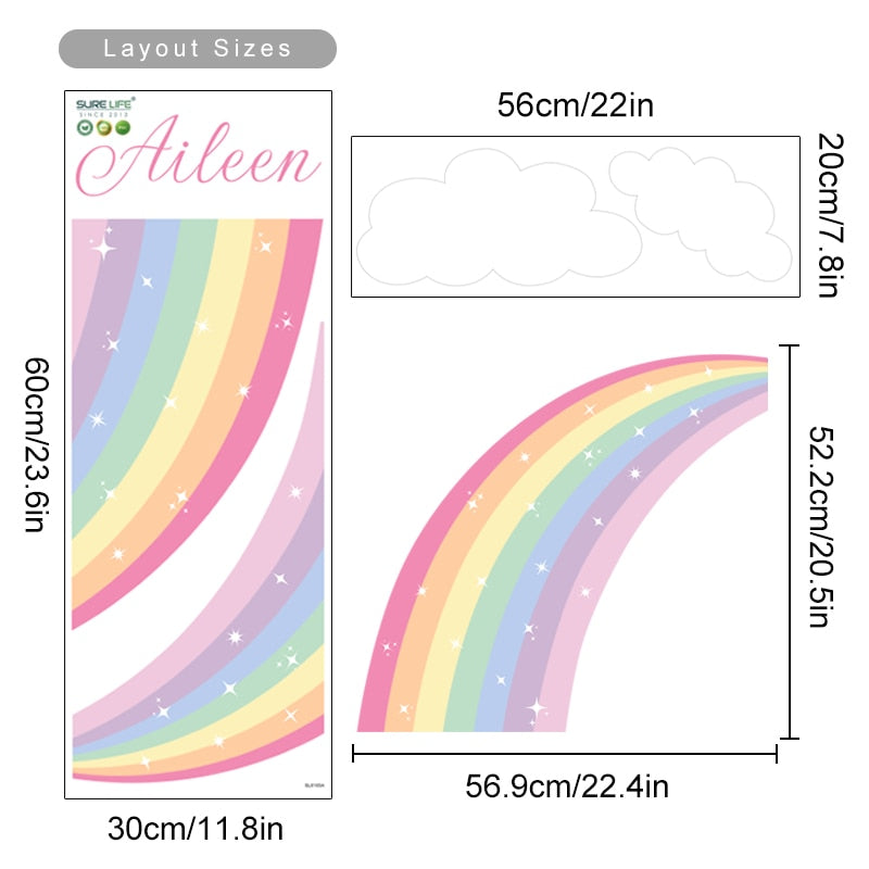 Custom Name Wall Decal Rainbow Clouds