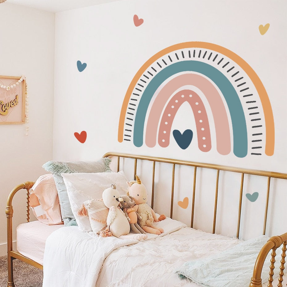 Cartoon Wall Decals Rainbow Hearts