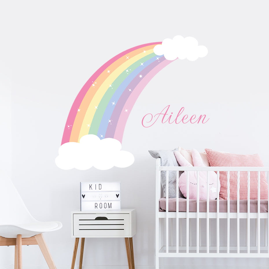 Custom Name Wall Decal Rainbow Clouds