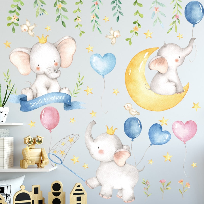 Cartoon Wall Decals Cute Elephants