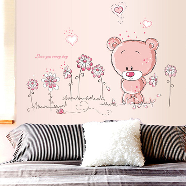 Cartoon Wall Decal Cute Pink Bear