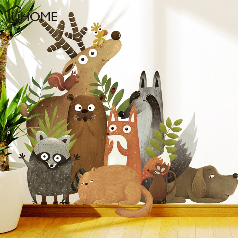 Cartoon Wall Decal Forest Animals Elk Fox Rabbit