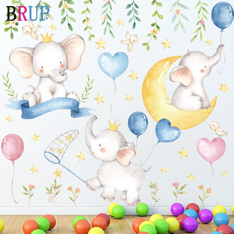 Cartoon Wall Decals Cute Elephants