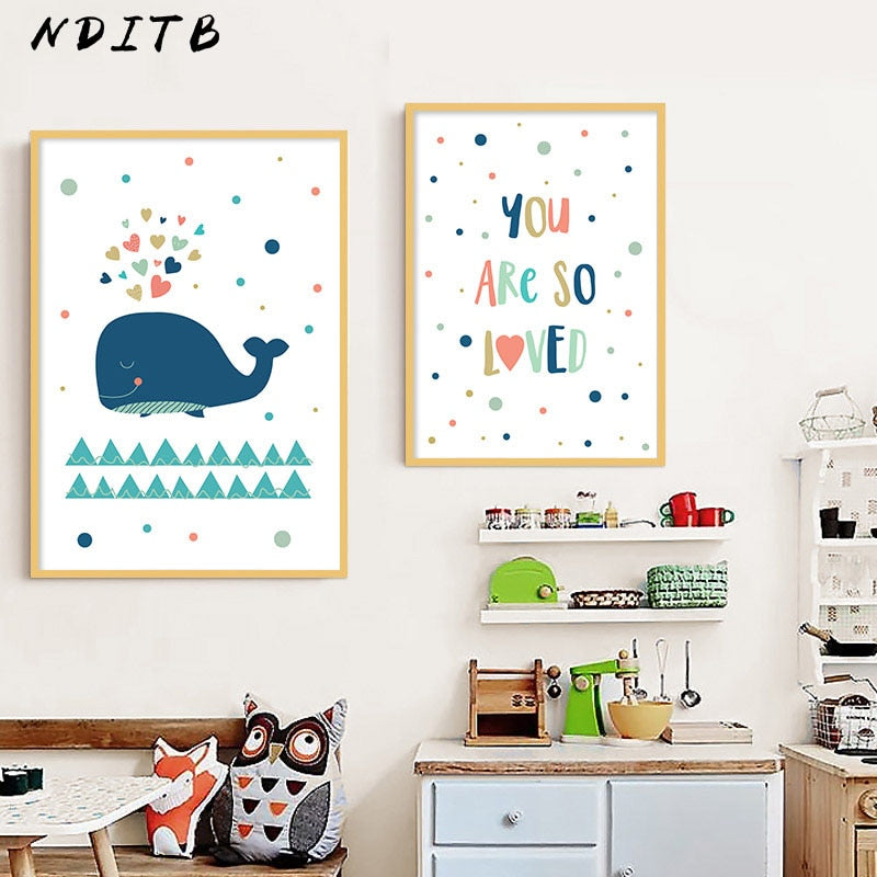 Cartoon Whale Nursery Canvas Posters