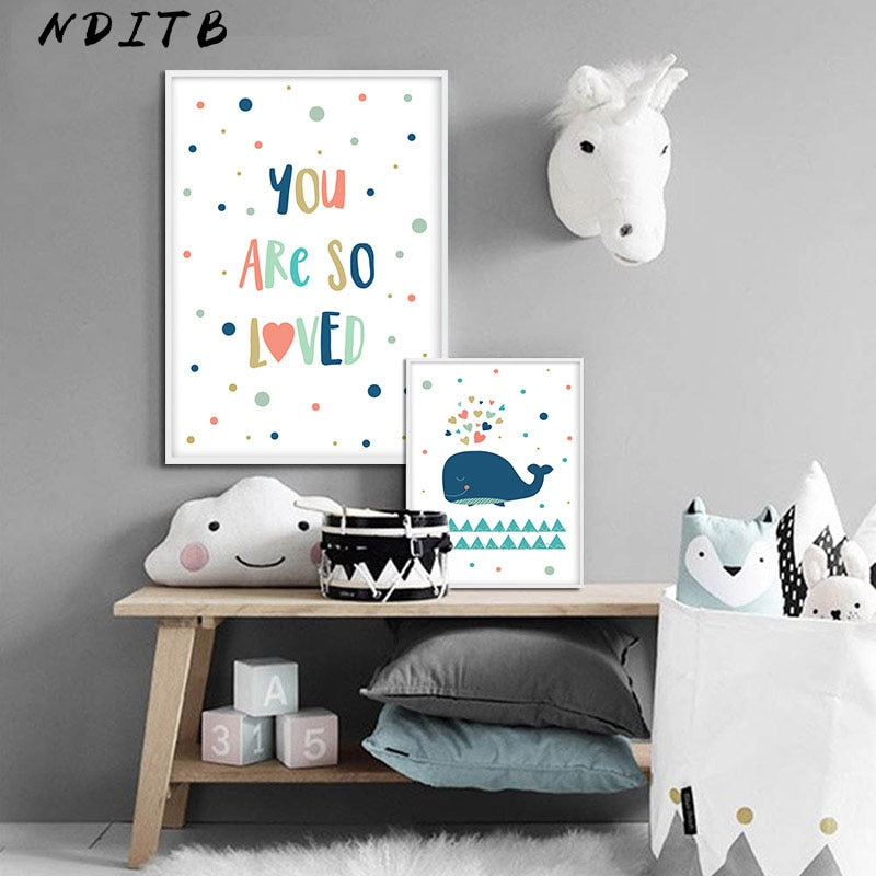 Cartoon Whale Nursery Canvas Posters