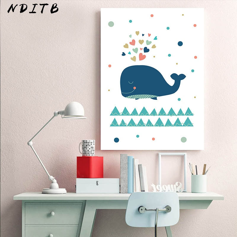 Cartoon Whale Nursery Canvas Posters