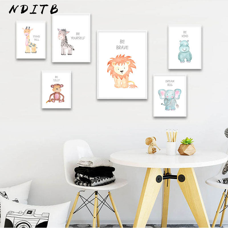 Watercolor Animals Nursery Canvas Posters