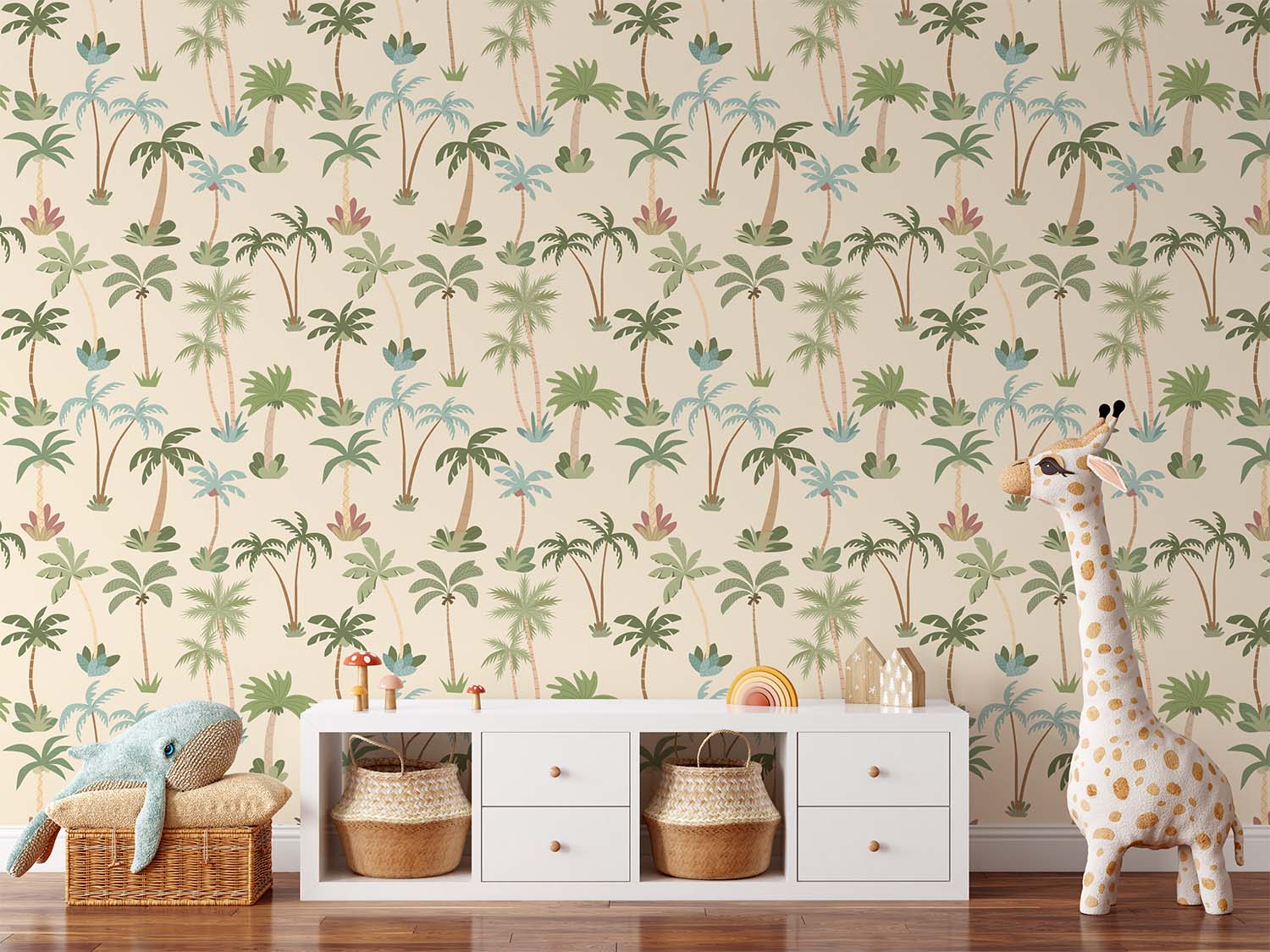 Cartoon Palm Trees Ocher Background Seamless Wallpaper