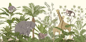 Elephant Giraffe and Monkeys  Cartoon Wallpaper Mural
