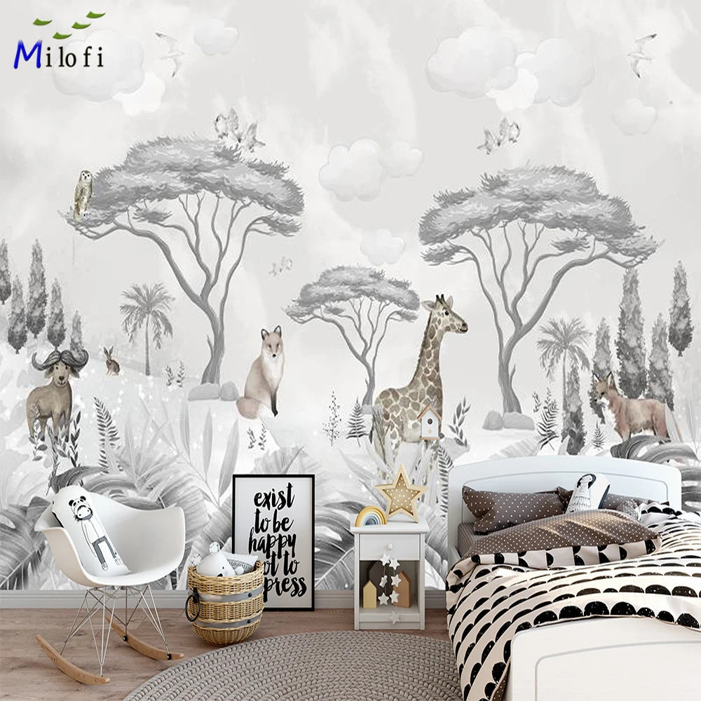 Gray Tropical Rainforest Animals Wallpaper Mural