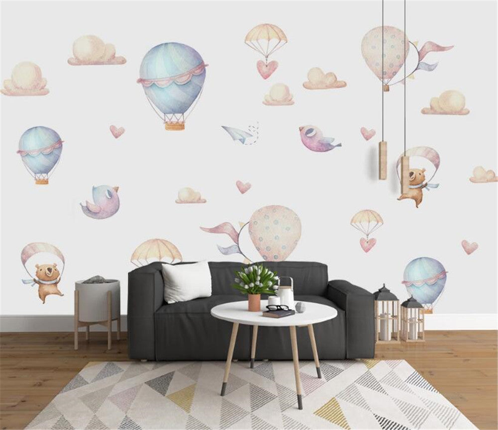 Minimalist Hot Air Balloon With Birds Wallpaper Mural